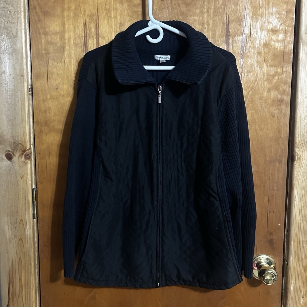 Women's Croft & Barrow Black/Navy Zip Up Quilted Panels Sweater Jacket -3X